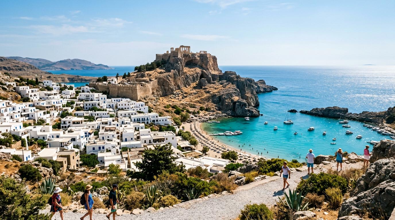 Lindos i jego słynny starożytny Akropol na wyspie Rodos