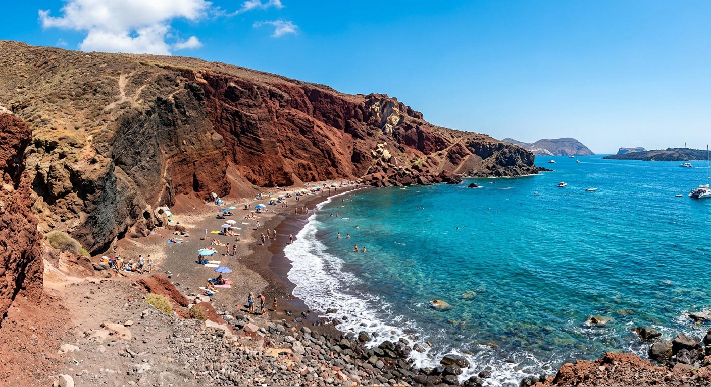 Plaża Red Beach i Akrotiri na Santorini: Wulkaniczna przeszłość i czerwone klify